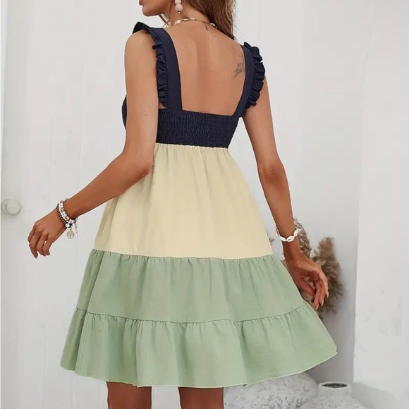 Color Block Ruffle Trim Tank Dress - Picture 2 of 5